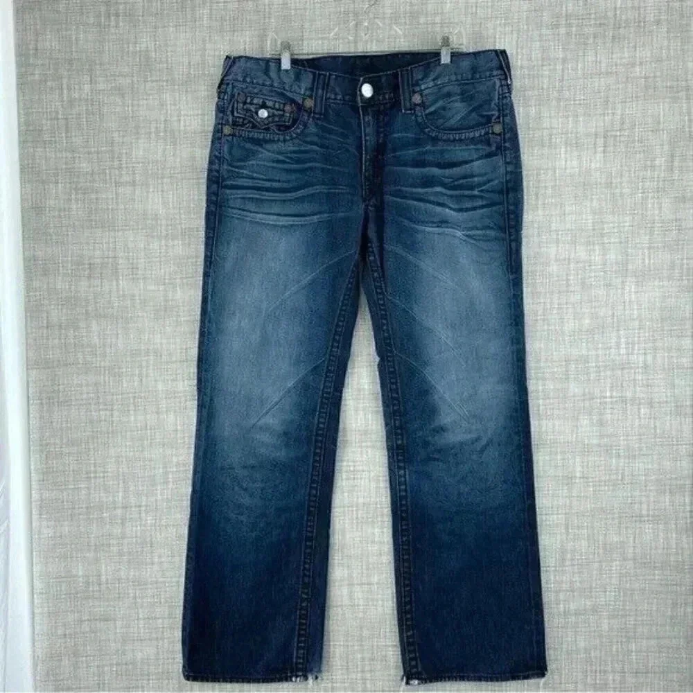 True Religion Mens size 38 rainbow ricky jeans distressed hem 1201